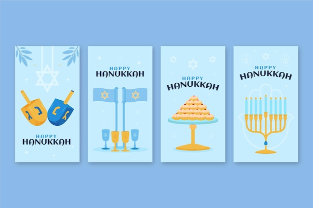 Free Vector hand drawn flat hanukkah instagram stories collection