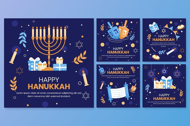 Hand drawn flat hanukkah instagram stories collection