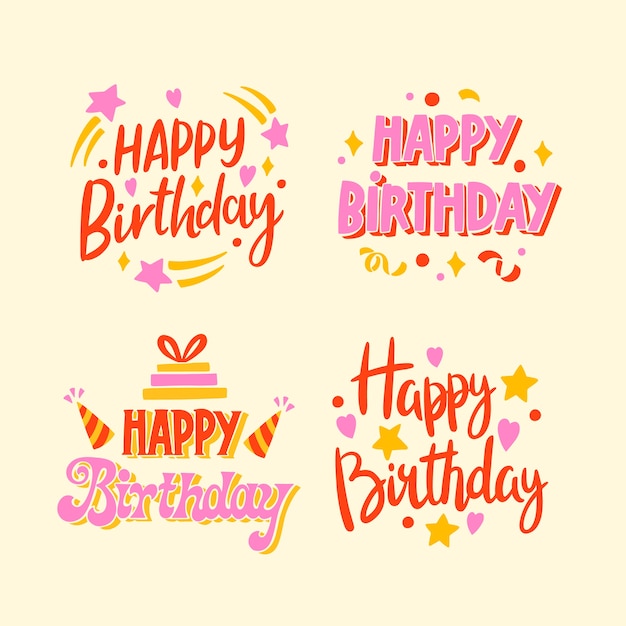 Hand drawn flat happy birthday lettering set