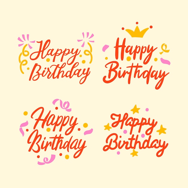 Hand drawn flat happy birthday lettering set