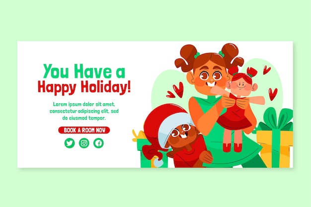 Hand drawn flat happy holidays banner