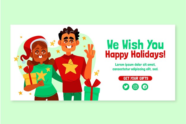 Hand drawn flat happy holidays banner