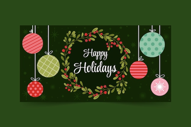 Hand drawn flat happy holidays horizontal banner