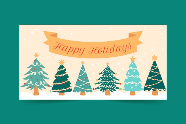 Hand drawn flat happy holidays horizontal banner