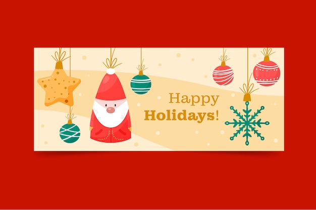 Hand drawn flat happy holidays horizontal banner