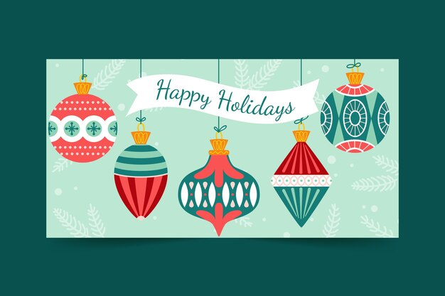 Hand drawn flat happy holidays horizontal banner