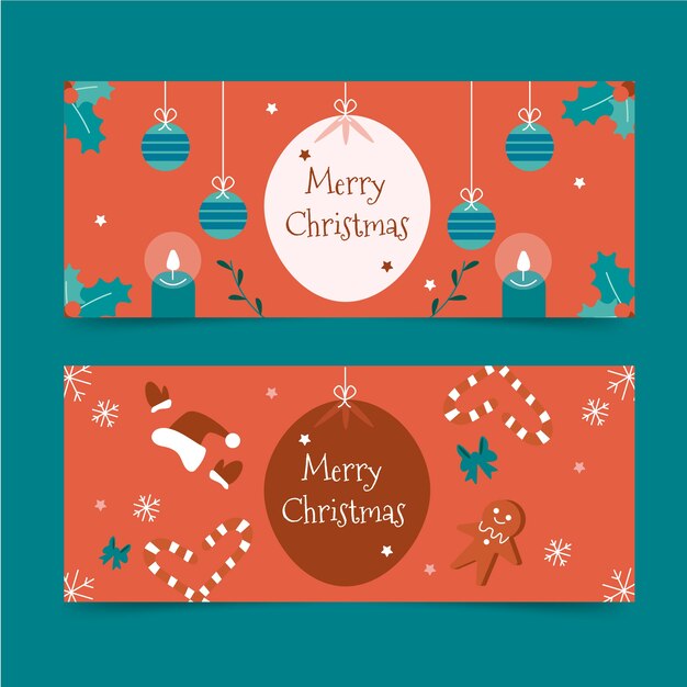 Hand drawn flat happy holidays horizontal banners set