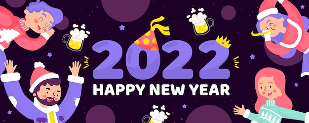 Hand drawn flat happy new year 2022 banner