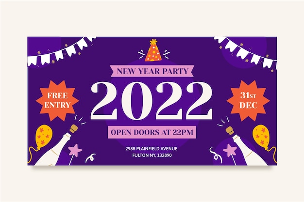 Hand drawn flat happy new year 2022 banner