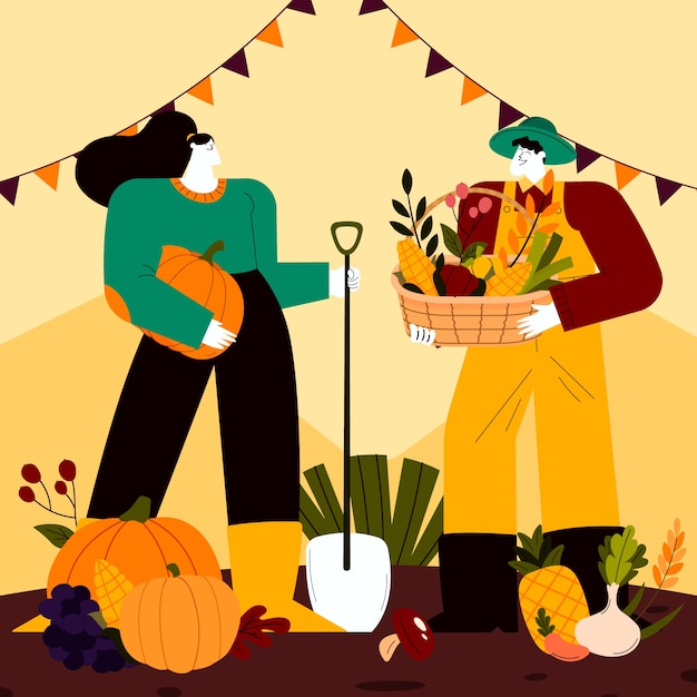 Free Vector hand drawn flat harvest festival illustration