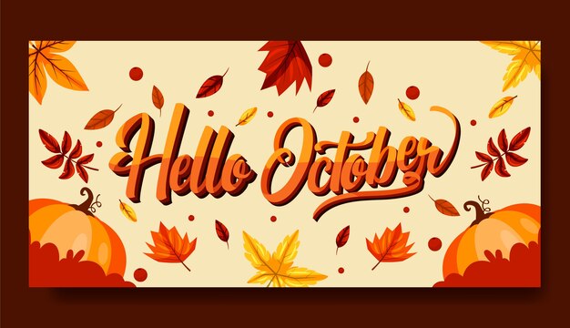 Hand drawn flat hello october banner