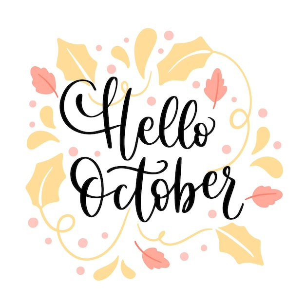 Free Vector hand drawn flat hello october lettering