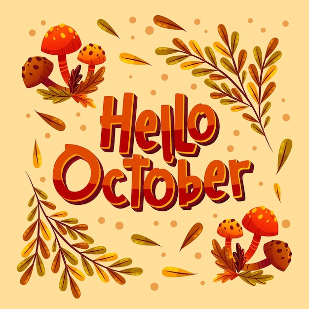 Free vector hand drawn flat hello october lettering