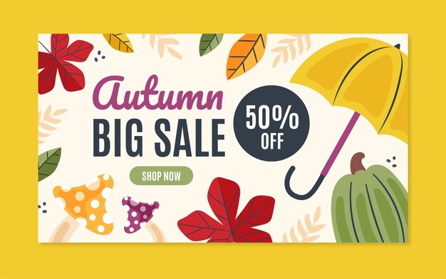 Hand drawn flat horizontal autumn banner