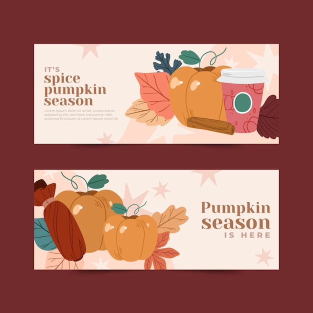 Hand drawn flat horizontal autumn banners set