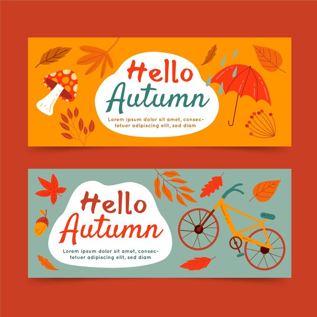 Hand drawn flat horizontal autumn banners set