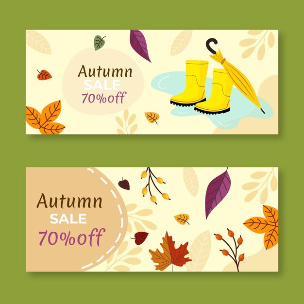 Hand drawn flat horizontal autumn sale banners set