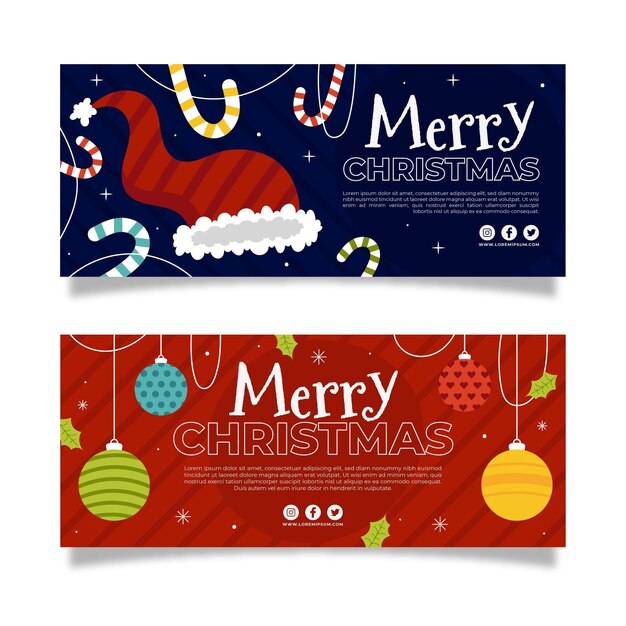 Hand drawn flat horizontal christmas banners set