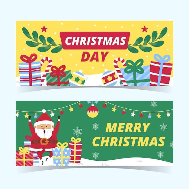 Hand drawn flat horizontal christmas banners set