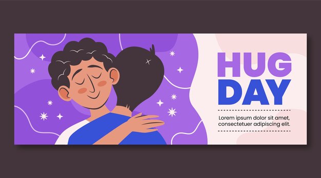 Hand drawn flat hug day horizontal banner template