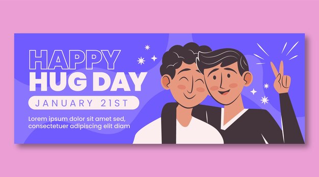 Hand drawn flat hug day horizontal banner template