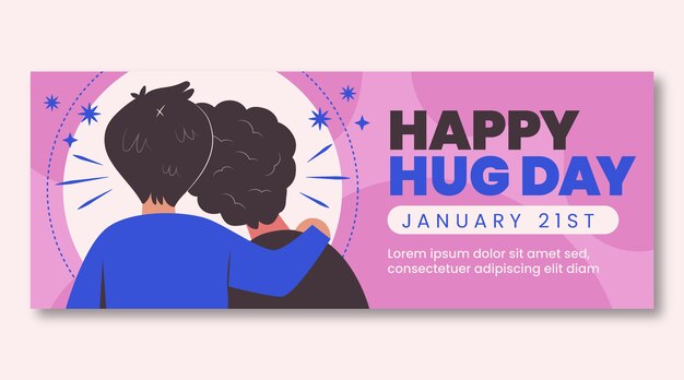 Hand drawn flat hug day horizontal banner template