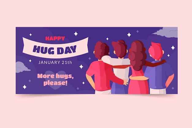 Hand drawn flat hug day horizontal banner template