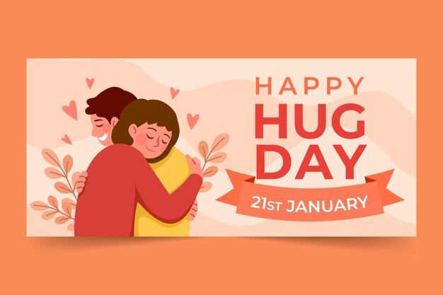 Hand drawn flat hug day horizontal banner