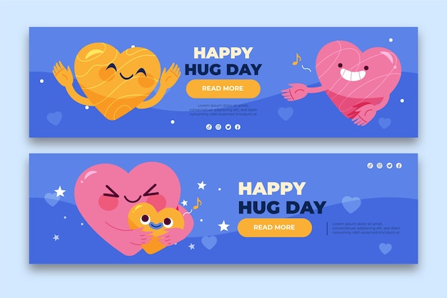 Hand drawn flat hug day horizontal banners set