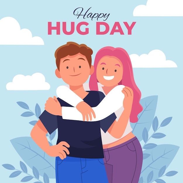 Hand drawn flat hug day illustration