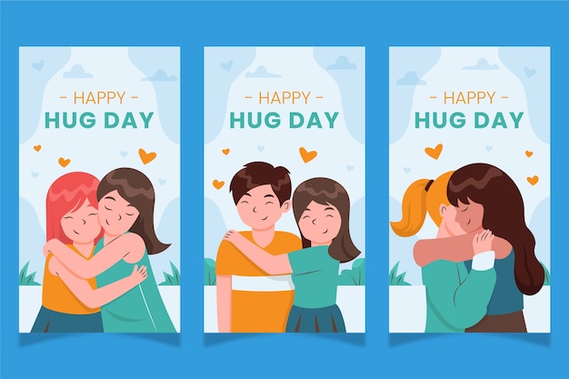 Free Vector hand drawn flat hug day instagram stories collection