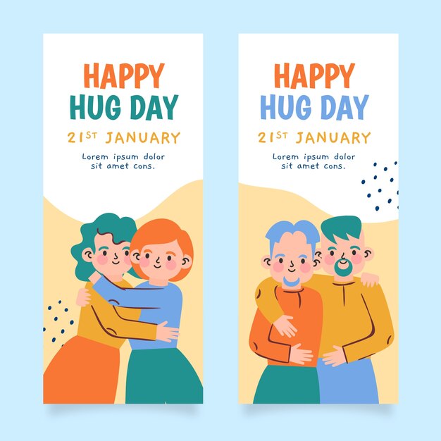 Hand drawn flat hug day vertical banners set