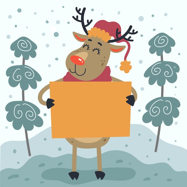 Free Vector hand drawn flat illustration of christmas character holding blank banner