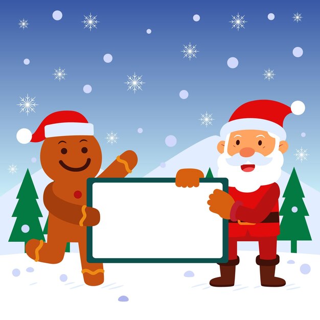 Hand drawn flat illustration of christmas character holding blank banner