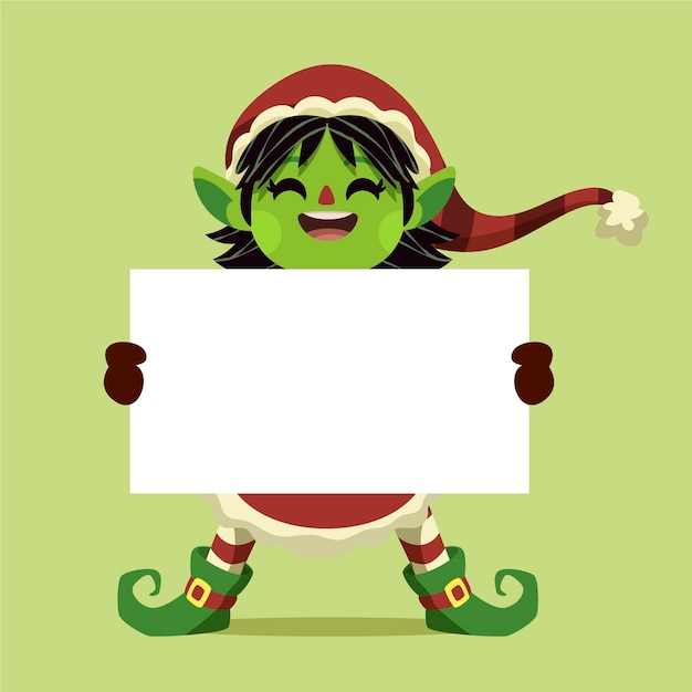 Free Vector hand drawn flat illustration of christmas character holding blank banner