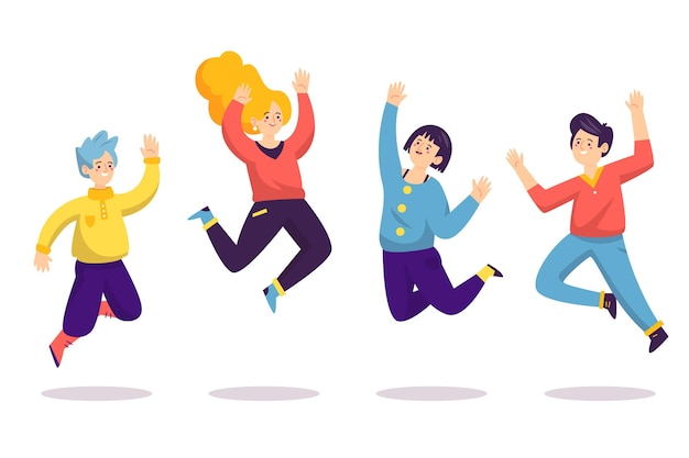 Free Vector hand drawn flat illustration of happy people jumping