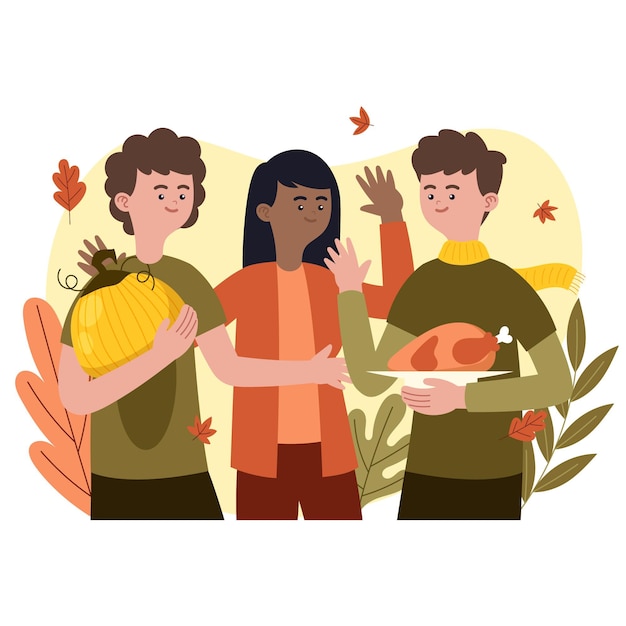 Free Vector hand drawn flat illustration of people celebrating thanksgiving