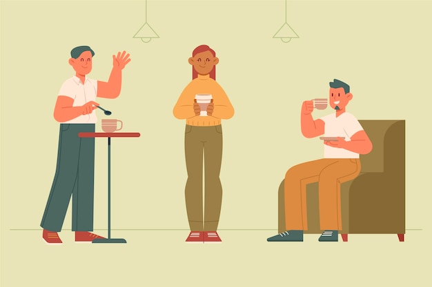 Free Vector hand drawn flat illustration of people with hot drinks