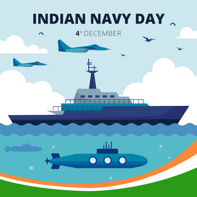 Free vector hand drawn flat indian navy day background