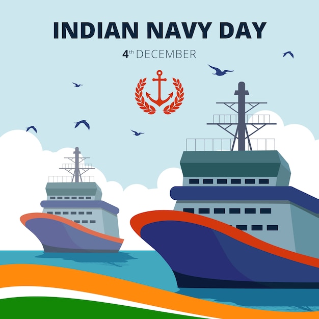 Free Vector hand drawn flat indian navy day illustration