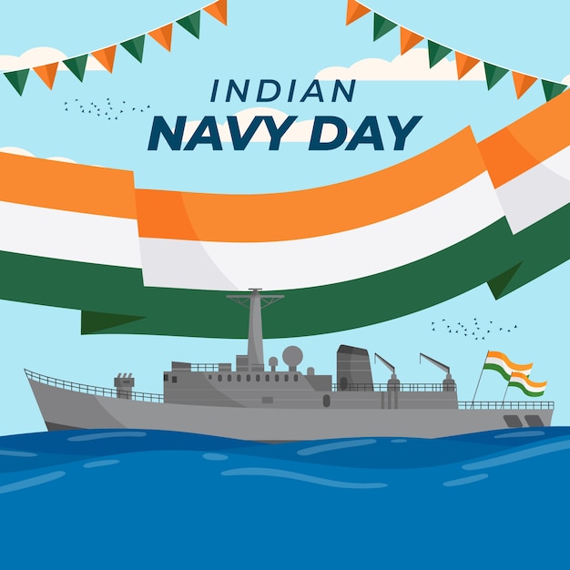 Free Vector hand drawn flat indian navy day illustration