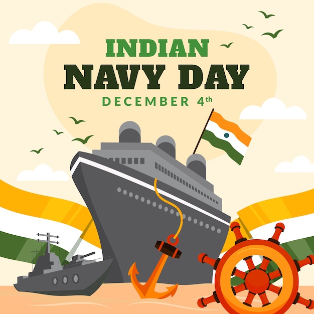 Free Vector hand drawn flat indian navy day illustration