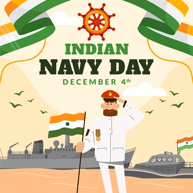 Free vector hand drawn flat indian navy day illustration