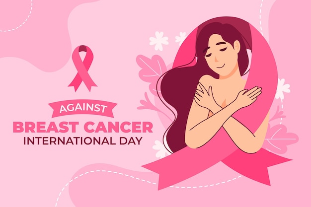 Hand drawn flat international day against breast cancer background