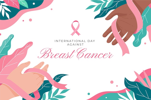 Hand drawn flat international day against breast cancer background