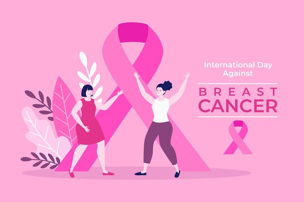 Hand drawn flat international day against breast cancer background