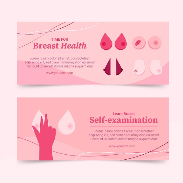 Hand drawn flat international day against breast cancer horizontal banners set