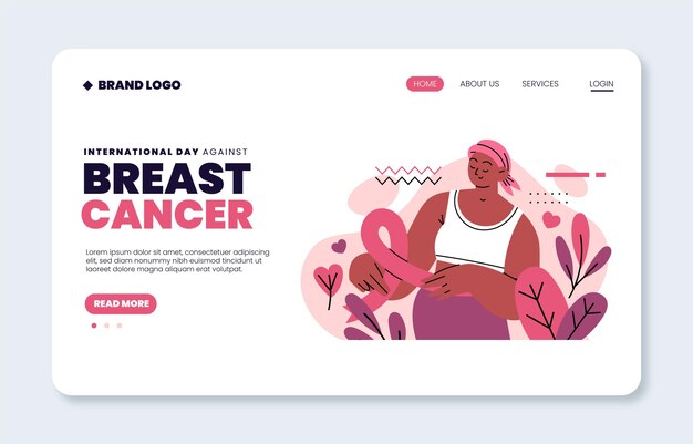 Hand drawn flat international day against breast cancer landing page template