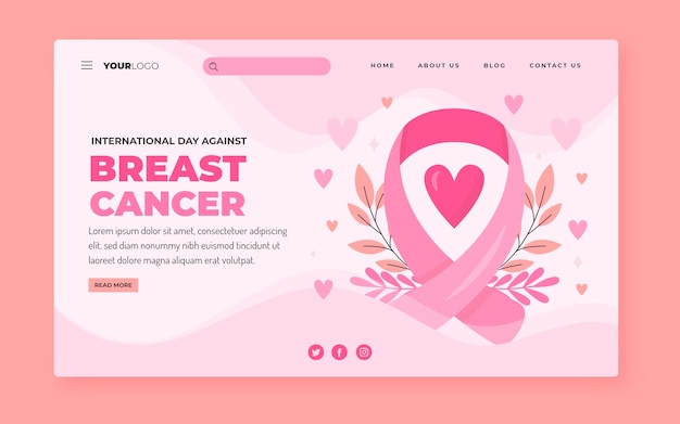 Hand drawn flat international day against breast cancer landing page template