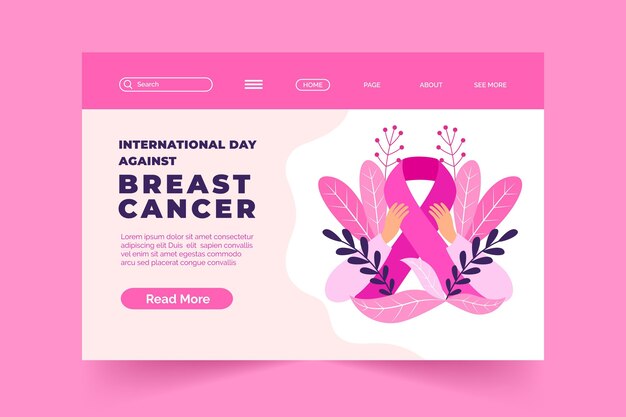 Hand drawn flat international day against breast cancer landing page template